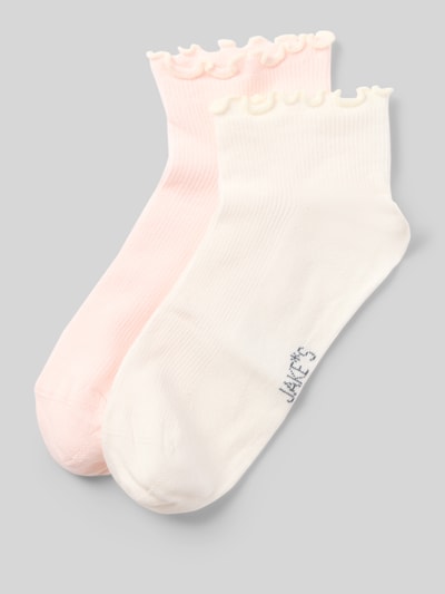 Produktfoto, Socken mit Wellensaum im 2er-Pack von Jake*s Casual aus Baumwoll-Mix mit Stretch-Anteil, feine Rippenstruktur, zarte Pastellfarben, körpernahe Passform, elastisches Rippenbündchen.