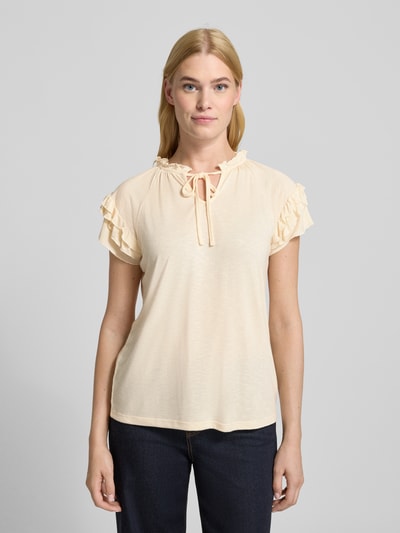 Zero T-shirt z falbanami i wiązaniem Écru 4