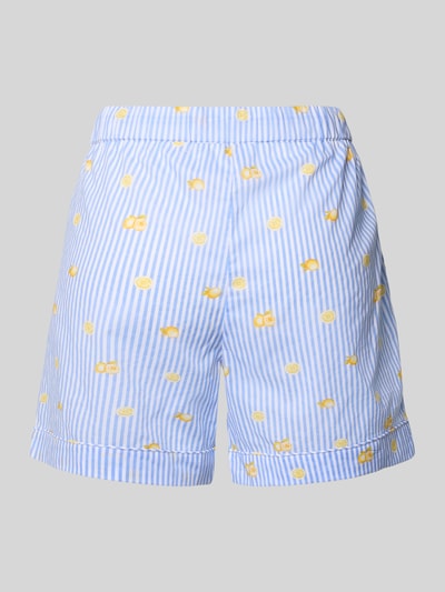 Produktfoto, Pyjama-Shorts im Allover-Look von Christian Berg Woman, niebieskie i białe paski, żółty wzór, czysta bawełna, krój regular fit, elastyczny pas z troczkiem