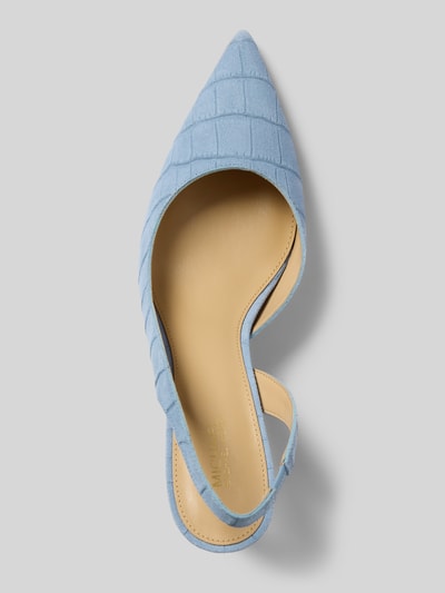 Produktfoto, Slingback Pumps mit Pfennigabsatz Modell 'ALINA FLEX' von MICHAEL Michael Kors, hellblaues beschichtetes Leder, spitze Form, glatte Sohle, Krokodilprägung, Absatzhöhe 9 cm, Größe 40.