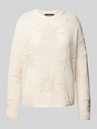 Oui Gebreide pullover met geribde ronde hals Offwhite - 2