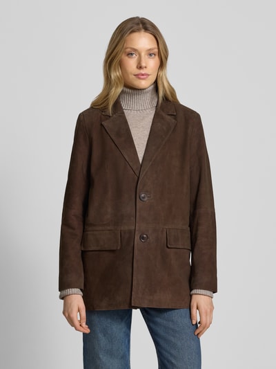 My Essential Wardrobe Regular Fit Blazer aus echtem Ziegenvelours Modell 'Tara' Schoko 4