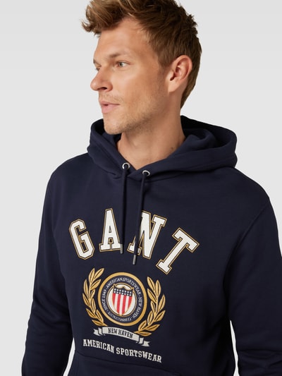 Gant Hoodie mit Label-Stitching Modell 'CREST' Dunkelblau Melange 3