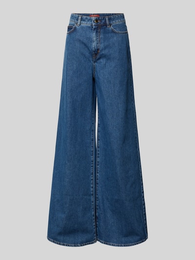 Produktfoto, Wide Leg Jeans aus reiner Baumwolle Modell 'SARONG' von Max Mara Studio, Denim in Blau, 5-Pocket-Design, mittelhoher Bund, strukturierte Textur