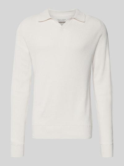 Produktfoto, Strickpullover aus reiner Baumwolle Modell 'NORDIN' von Casual Friday in Creme, Rippstrick, lockere Passform, Umlegekragen.