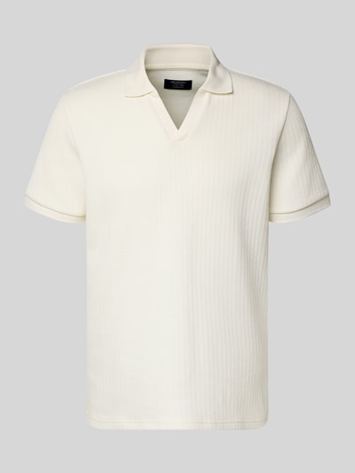 Produktfoto, Regular Fit Strick-Poloshirt mit V-Ausschnitt von MCNEAL, cremefarben, feine Struktur, Baumwoll-Mix mit Stretch-Anteil, Herren