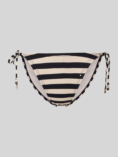 Produktfoto, Bikini-Slip mit seitlicher Schnürung Modell 'YADBOR' von Barts, marineblau-weiß gestreift, elastischer Material-Mix, körpernahe Passform
