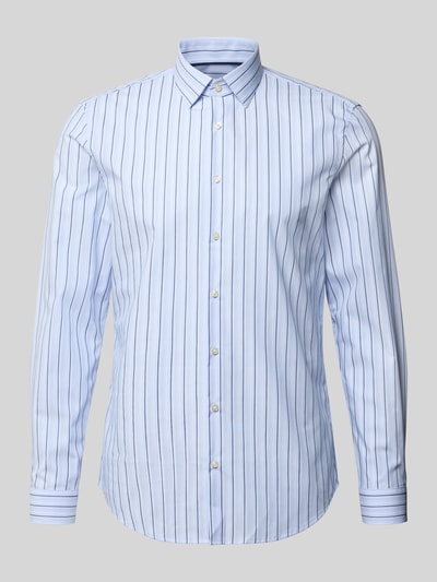 Productfoto, Slim Fit Business Hemd aus Baumwoll mit Kentkragen van Jake*s, lichtblauw met donkere strepen, pure katoen, smal model.