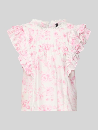 Produktfoto, Regular Fit T-Shirt aus Viskose-Mix Modell 'BLISS' von Vero Moda, Damen T-Shirt mit Optik: Unifarben, Rüschen, Rundhals, ärmellos, Popeline, zartes Rosa-Weiß, leichte Textur.