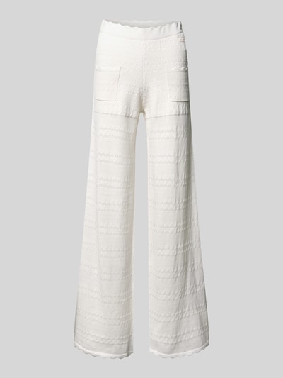 Produktfoto, Strickhose mit Eingrifftaschen Modell 'Aurea' von OH APRIL in Weiß mit Viskose-Baumwoll-Mix, Flared-Fit, elastischer Bund, Label-Patch.