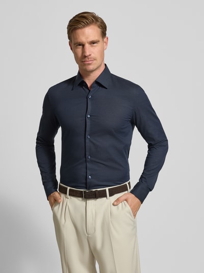 BOSS Slim fit zakelijk overhemd van katoenmix, model 'HANK' Marineblauw - 4