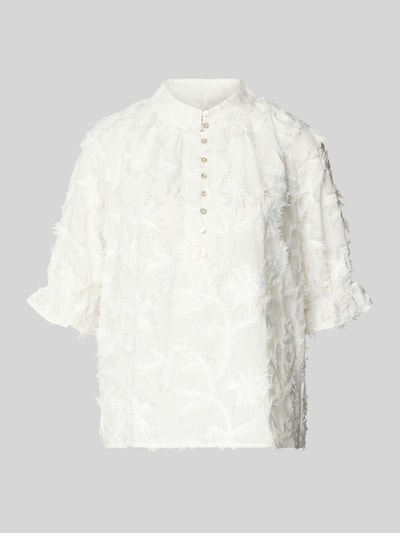 Produktfoto, Regular Fit Bluse mit Stitchings und Knopfleiste von Christian Berg Woman aus Baumwoll-Mix in Weiß, leichte Struktur.