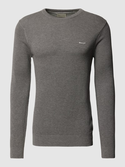 Gant Gebreide pullover met labelstitching Donkergrijs gemêleerd - 2