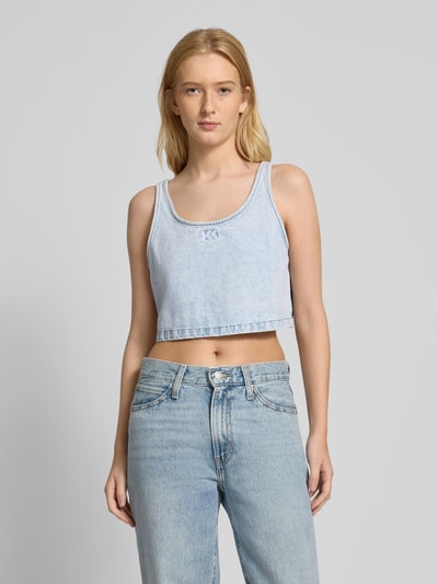 Karo Kauer Crop Top in Denim-Optik Jeansblau 4