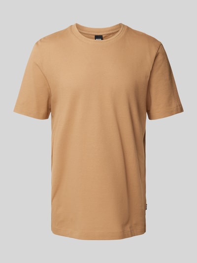 BOSS T-shirt met geribde ronde hals, model 'TIBURT' Beige - 2