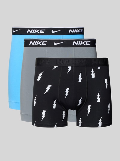 Produktfoto, Trunks mit Logo-Schriftzug Modell 'E-DAY' von Nike in Blau, Grau und Schwarz mit Label-Print, elastischem Bund und enger Passform