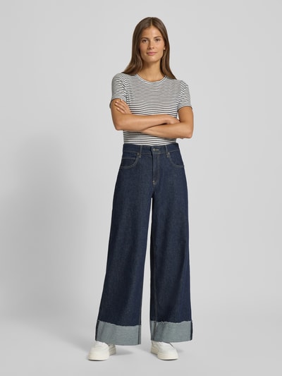 Rich & Royal T-shirt met geribde ronde hals Marineblauw - 1