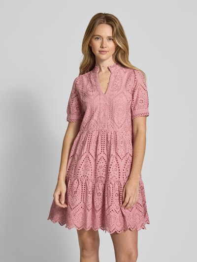 YAS Mini-jurk met broderie anglaise, model 'Holi' Rosé - 4