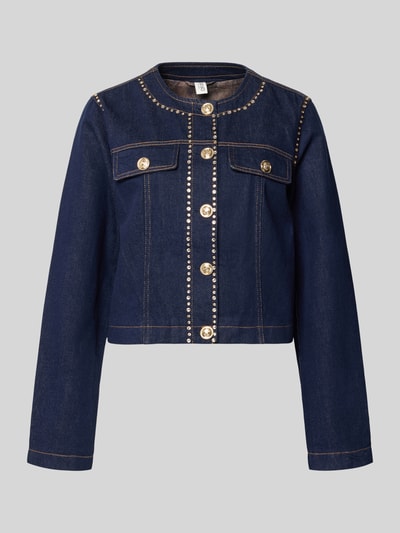 Produktfoto, Jacke aus reiner Baumwolle in Denim-Optik Modell 'Kate' von Liu Jo White, Regular Fit, Strasssteinbesatz, blaue Struktur