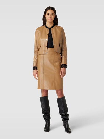 BOSS Black Women Lederjacke mit Knopfleiste Modell 'Samarie' in black Camel 1