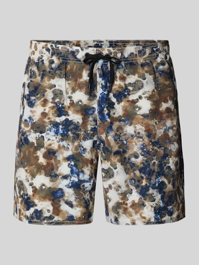 Produktfoto, Shorts im Allover-Look mit elastischem Bund von ARMANI EXCHANGE, Regular Fit in Braun, Blau und Weiß mit Tunnelzug, strukturierte Oberfläche