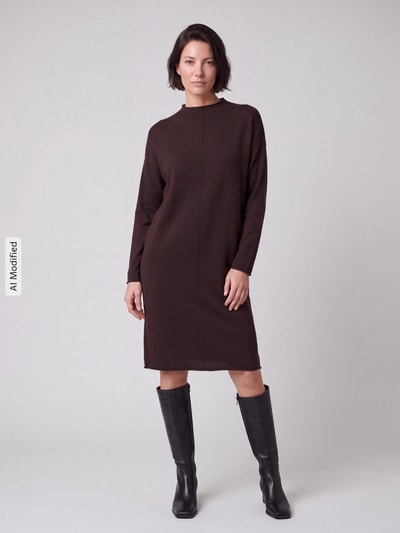 s.Oliver RED LABEL Knielanges Kleid mit Seitenschlitzen Dunkelbraun 4