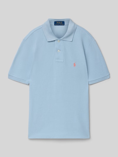 Produktfoto, Regular Fit Poloshirt aus reiner Baumwolle van Polo Ralph Lauren Teens in lichtblauw, unie, piqué structuur, korte mouw, polokraag, logo-stiksel, 2-knoopssluiting, geribde mouwboorden, zijsplit, kindermode