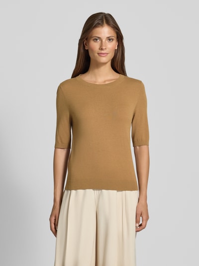 Luisa Cerano Strickshirt aus Viskose-Mix mit Rundhalsausschnitt Camel 4