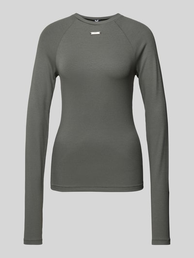 Karo Kauer Longsleeve mit Label-Applikation Anthrazit 1