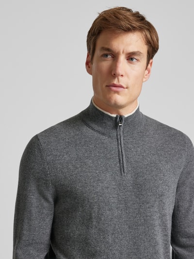 BOSS Gebreide pullover met opstaande kraag, model 'Emarlo' Middengrijs - 3