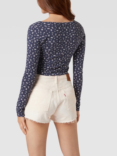 REVIEW Kort shirt met lange mouwen en all-over bloemenmotief Neonblauw - 5