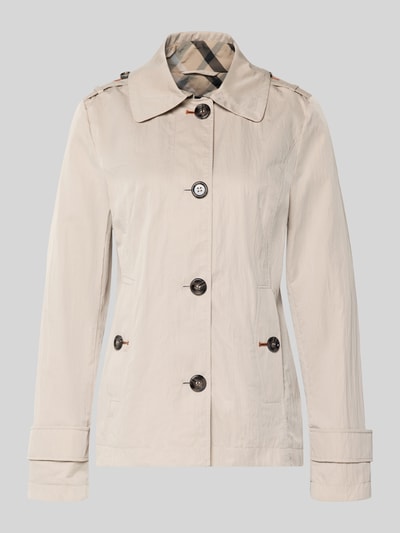 Produktfoto, Slim Fit Jacke mit Umlegekragen und Taschen mit Knopfverschluss van Gil Bret, lichtbeige, gladde textuur, knoopsluiting, steekzakken met knoop, slank silhouet, schouderbreedte 39 cm, ruglengte 63 cm, borstwijdte 50 cm, mouwlengte 65 cm, maat 36