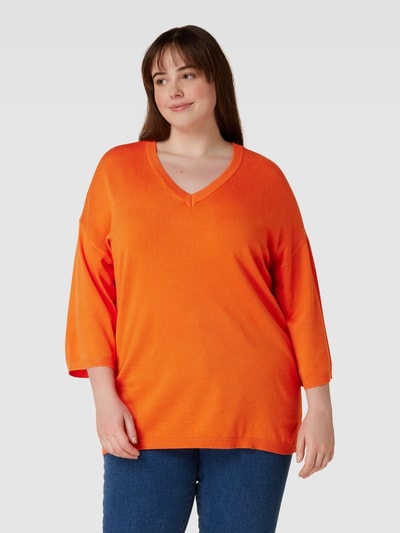 Fransa Plus Sweter z dzianiny PLUS SIZE z dekoltem w serek model ‘Blume’ Pomarańczowy 4