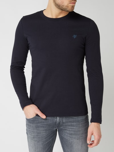 Marc O'Polo Shaped fit shirt met lange mouwen met logoprint Oceaanblauw - 4