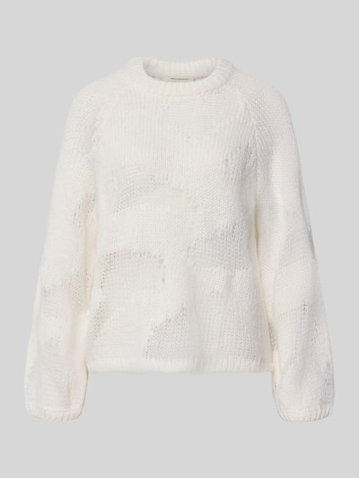 Produktfoto, Strickpullover mit Woll-Anteil Modell 'Amaryllis' von MSCH Copenhagen, semitransparente Partien, weiße Farbe, grob gestrickte Textur