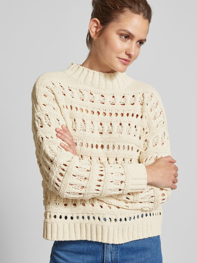 Only Pullover mit Lochmuster Modell 'LEAH' Offwhite Melange 3