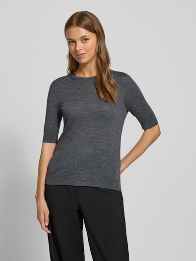 BOSS Sweter o kroju regular fit z czystej żywej wełny model 'FARBELLA' Ciemnoszary melanż 4