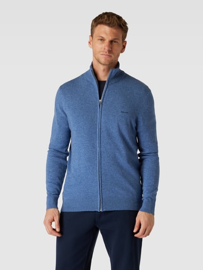 Gant Strickjacke aus Lammwoll-Mix mit Stehkragen und Label-Stitching Hellblau Melange 4