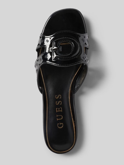Produktfoto, Sandalette mit Logo-Muster Modell 'CIESTA' von Guess in Schwarz mit glatter Sohle, Schlupfform, Absatzhöhe 2 cm, Damen