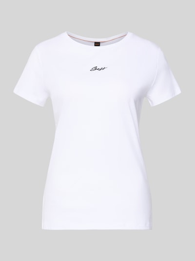 Produktfoto, weißes Regular Fit T-Shirt aus reiner Baumwolle Modell 'C_ELOVE_EMBRO' von BOSS Orange, unifarben, Jersey-Textur, kurzer Arm, Rundhals, Label Stitching.