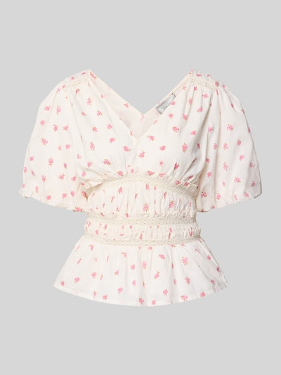 Neo Noir Slim fit blouse met V-hals, model 'Sapura fleuriel' Wit - 2