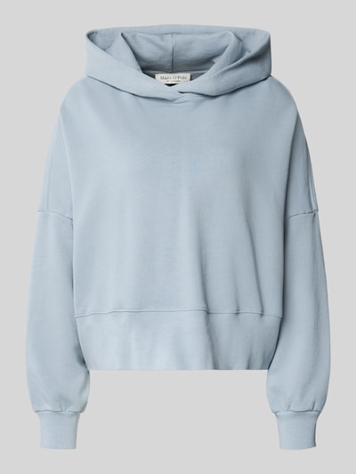 Produktfoto, Relaxed Fit Hoodie aus reiner Baumwolle von Marc O'Polo in Hellblau, unifarben, Sweatstruktur, Kapuze, gerippte Abschlüsse, Label Print.