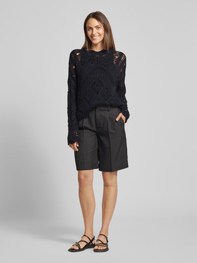 Vero Moda Cropped Strickpullover mit Lochstrickmuster Modell 'KENIA' Black 1