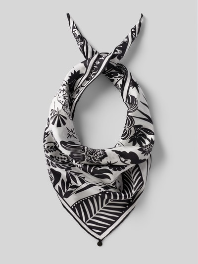 Produktfoto, Tuch aus Seide mit Allover-Print Modell 'JUNGLE' von Codello in Quadratisch, schwarz-weiß mit floralen Mustern, Damen Tuch, Reine Seide, Breite 52 cm, Länge 52 cm