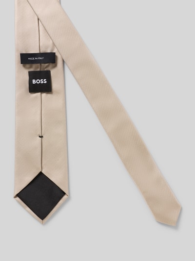 Produktfoto, beige Krawatte aus Seide-Mix Modell 'H-Tie 7,5 CM-262' von BOSS, feine Struktur, glatte Oberfläche, Herren Krawatte von BOSS
