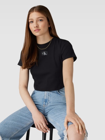 Calvin Klein Jeans T-Shirt in Feinripp-Optik Modell 'BADGE' Black 3