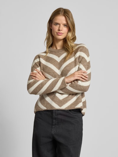 Only Regular Fit Strickpullover mit Streifenmuster Modell 'ELIZA' Sand Melange 4
