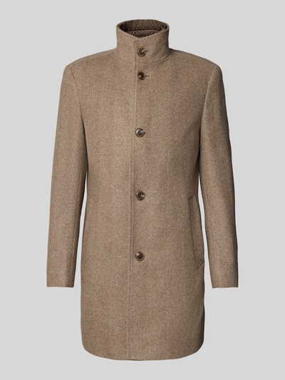 BOSS Slim Fit Wollmantel mit Fischgrätenmuster Modell 'HYDE' Taupe 2