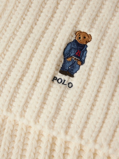 Polo Ralph Lauren Wollen sjaal met label- en motiefstitching, model 'BEAR' Offwhite - 2