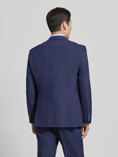 Männermodel trägt Regular Fit Anzugsakko mit Woll-Anteil Modell 'JANSON' von BOSS, Melange-Optik, Twill, Ganzkörperansicht Rückansicht.